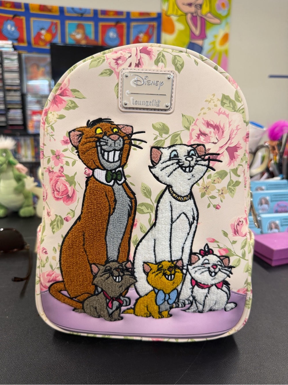 Loungefly Floral Aristocats Mini Backpack in Pink and Purple